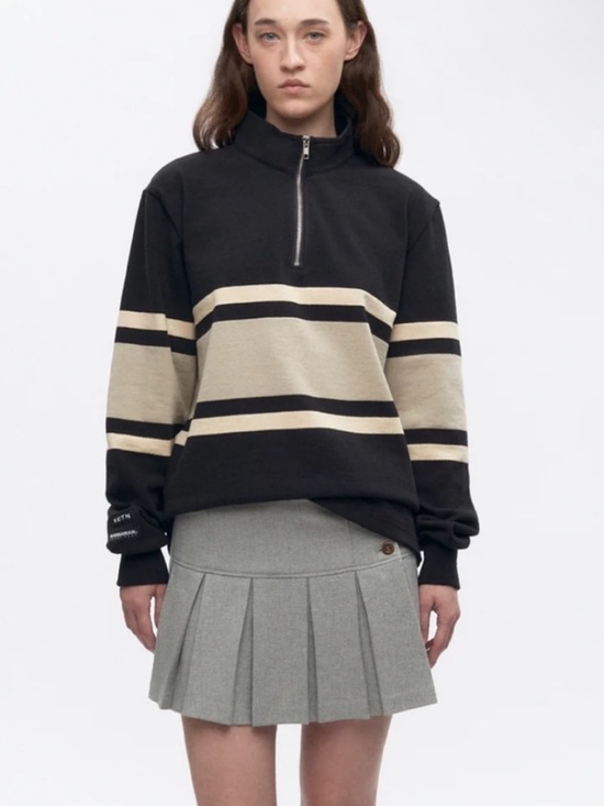 KOTN Sweaters - KOTN Black and Cream Zip-Up Sweater Rugby Barbarian XS